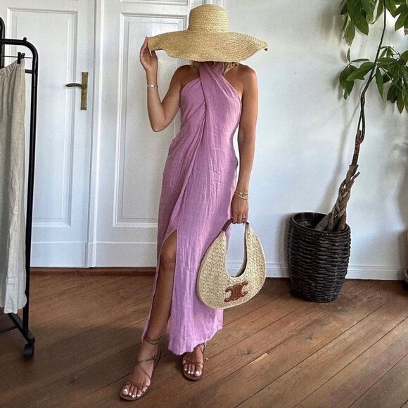 ZARA 100% LINEN HALTER DRESS - Picture 11 of 12